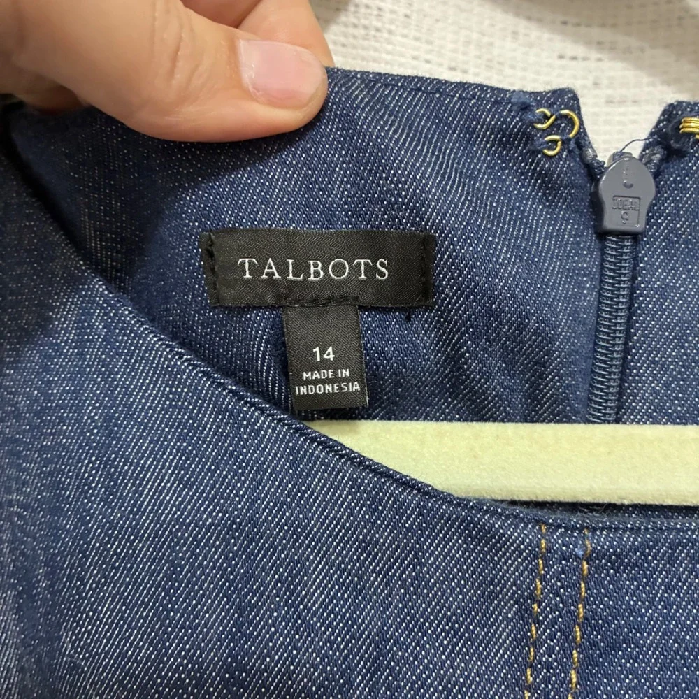 Talbots Womens Dark Wash Denim Sleeveless Sheath Dress Indigo Size 14